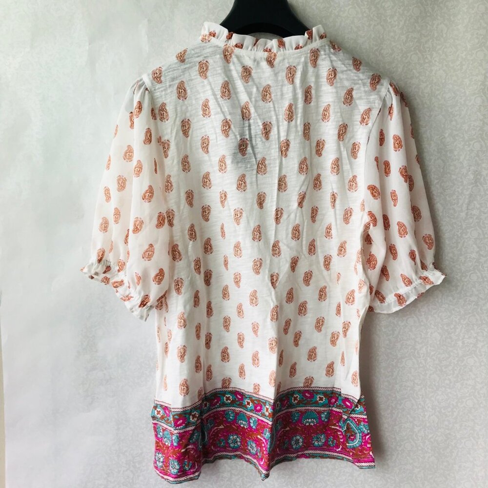Lucky brand women Short Sleeve top Flower 60% Cotton 40% Modal Paisley Size: S/P - Picture 2 of 4